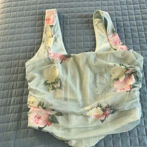 Green Floral Corset Top